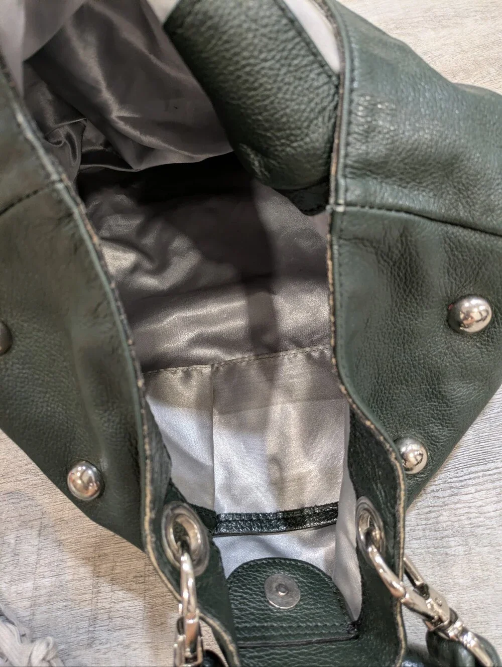 Pulicati Green Genuine Leather Studded Tote Bag